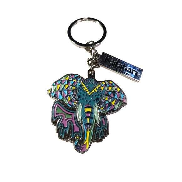 Kalahari Resorts Elephant Silver Tone Pink Yellow Blue Keychain - Picture 3 of 5